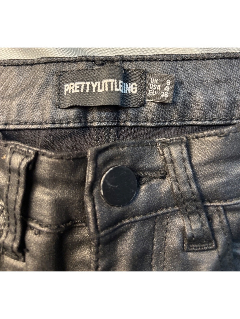 PrettyLittleThing Black Faux Leather Flared Pants Size 4 - Picture 3 of 11